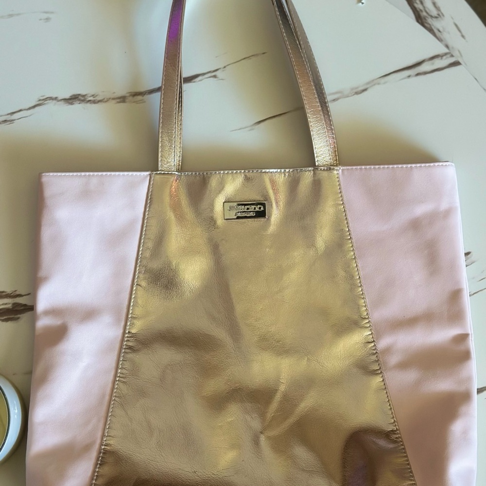 Jimmy Choo Gold and Pink Tote Bag with Leather Handles - Picture 5 of 11